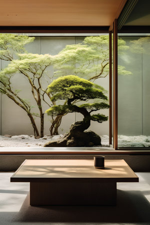 Bonsai tree in the interior of the room. 3d renderingの素材