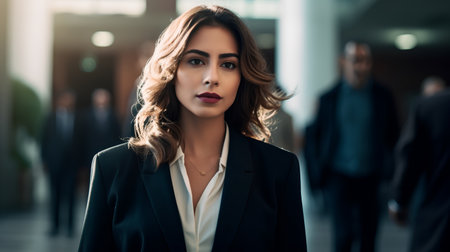 Portrait of a beautiful young business woman in a business center.の素材