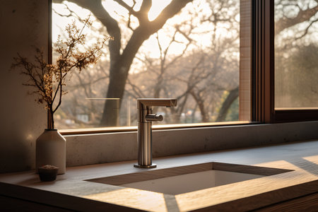 Bathroom interior with faucet and sink. 3d renderingの素材