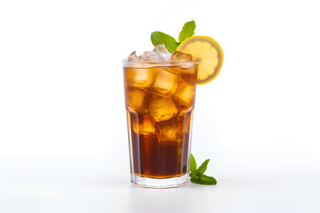 Cuba libre cocktail with lemon and mint isolated on white backgroundの素材