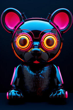 Futuristic robot with glasses. 3D rendering. Neon lights.の素材