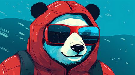 Polar bear in a red jacket and ski goggles. Vector illustration.の素材