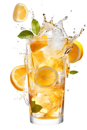 Cocktail with ice, lemon and mint, isolated on white backgroundの素材