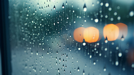 Raindrops on the window, blurred background, shallow depth of fieldの素材