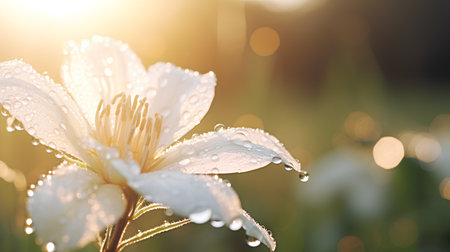 White flower with dew drops in the morning. Nature background.の素材