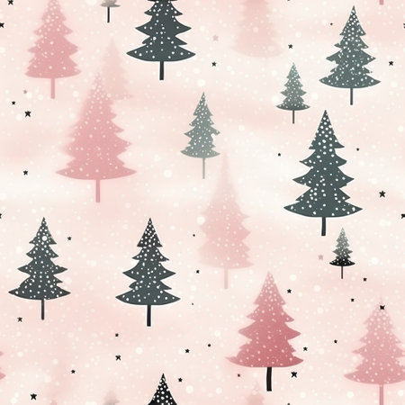Christmas seamless pattern with fir trees and snowflakes. Vector illustration.の素材