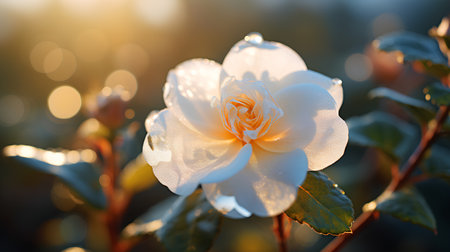 Beautiful white rose flower in the garden. Natural floral background.の素材