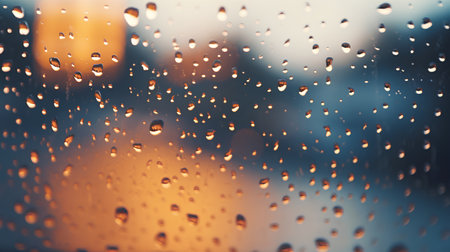 Rain drops on the glass. Raindrops on the window. Defocused background.の素材