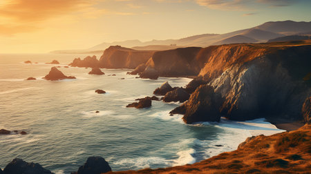 Coastline of Cabo da Roca at sunset, Portugalの素材