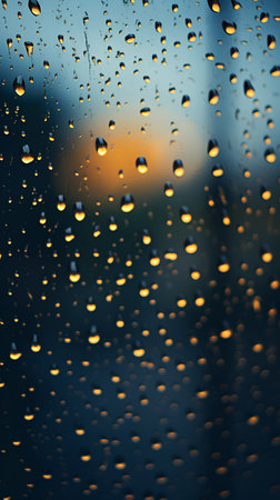 Rain drops on the window, abstract background with bokeh effectの素材