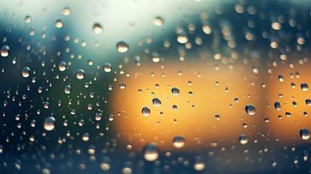 Water drops on glass with bokeh background. Rainy day.の素材