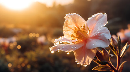Beautiful blooming flowers on the background of the setting sun.の素材