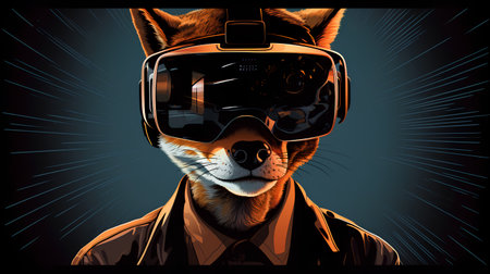 Portrait of a fox wearing a virtual reality helmet. Vector illustration.の素材