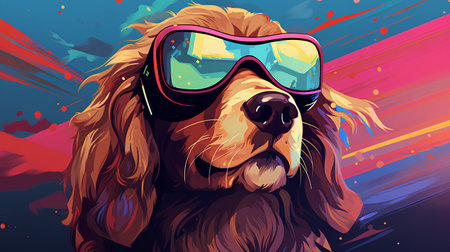 Cocker Spaniel dog with ski goggles. Vector illustration for your designの素材