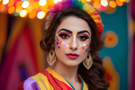 Portrait of beautiful girl with bright make-up and creative hairstyleの素材