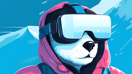 Polar bear in a helmet and goggles. Vector illustration of a polar bear.の素材