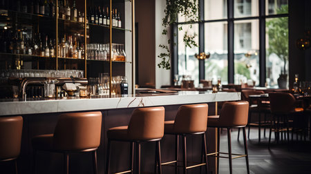 Luxury interior of a modern bar. Bar counter and chairsの素材