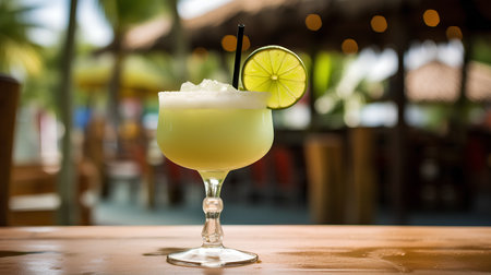 cocktail in the bar on the beach with a slice of limeの素材