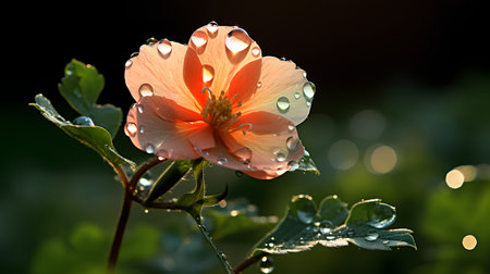 Water droplets on a beautiful orange flower with green bokeh backgroundの素材