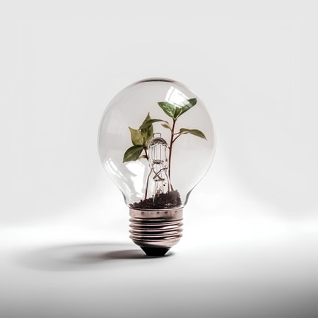 Light bulb with a plant inside on a white background, environmental conceptの素材