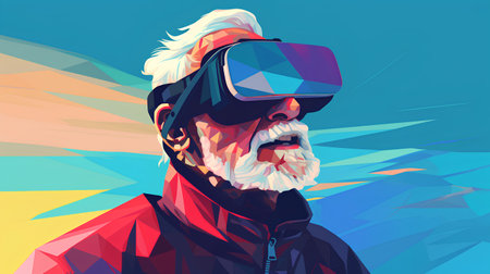 Portrait of a bearded man in virtual reality glasses. Vector illustrationの素材