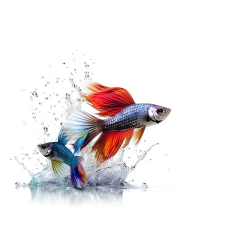 Siamese fighting fish in water splash isolated on white background.の素材