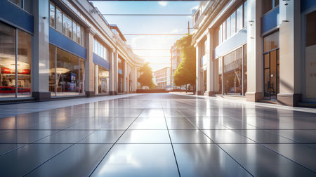 Empty street in modern city at sunset. Perspective view. 3d renderingの素材