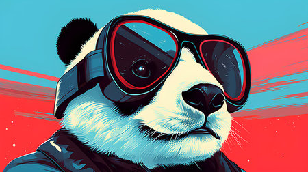 Vector illustration of panda wearing aviator glasses. Comic book style.の素材