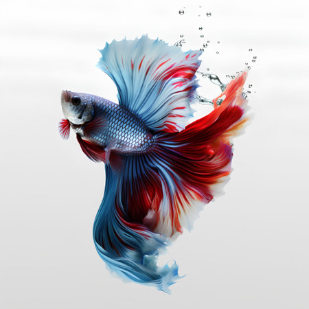 Capture the moving moment of red-blue siamese fighting fish isolated on white background. betta fish.の素材