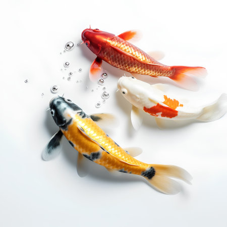 Koi fish isolated on a white background. 3d rendering.の素材