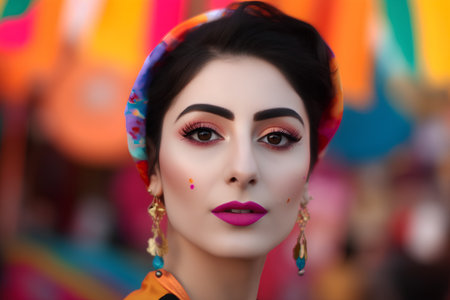 Portrait of a beautiful young woman with bright make-up.の素材
