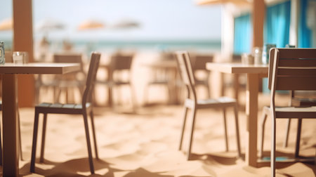 Tables and chairs on the beach - vintage effect style pictures.の素材