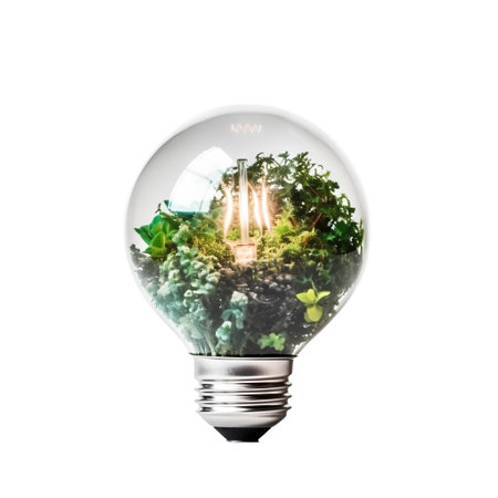 Glass light bulb with nature inside isolated on white background, eco conceptの素材