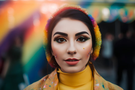 Portrait of a beautiful young woman with bright make-up.の素材