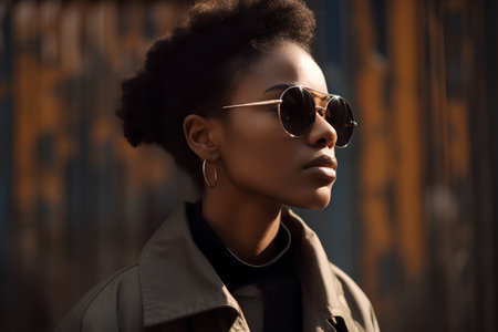 Beautiful african american woman in sunglasses. Fashion shot.の素材