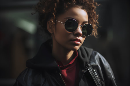 Portrait of a beautiful young african american woman in sunglassesの素材
