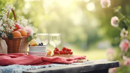 Picnic in the garden on a sunny summer day. Selective focus. nature.の素材