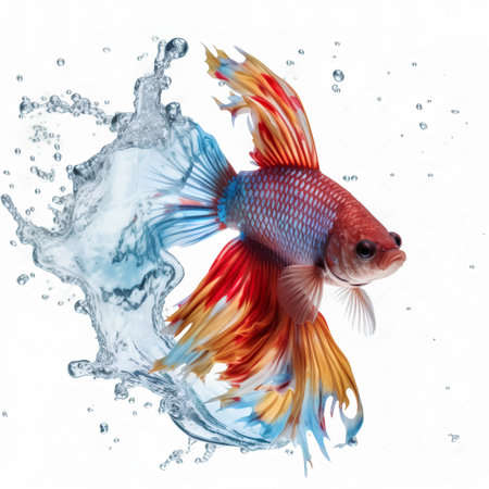 Capture the moving moment of red-blue siamese fighting fish isolated on white background. Betta fish.の素材