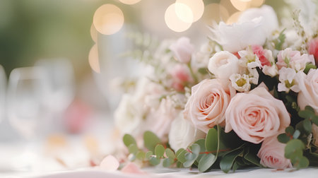 Wedding bouquet of white and pink roses and eucalyptusの素材