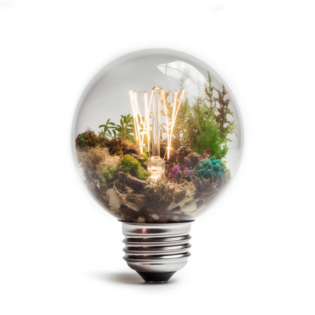 Glowing lightbulb with succulents inside isolated on whiteの素材