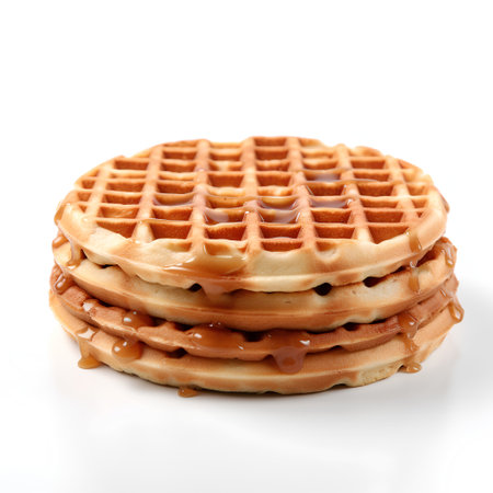 Belgian waffles with caramel sauce isolated on the white background.の素材