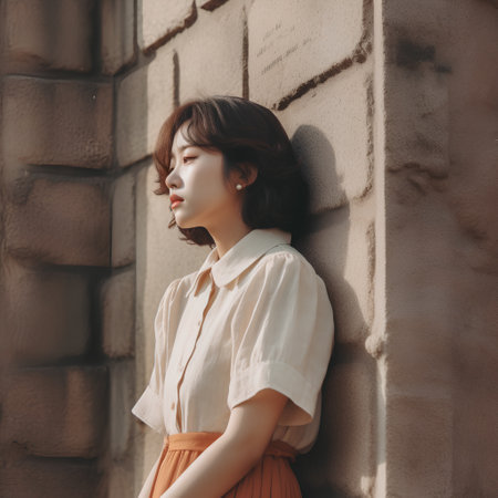 Portrait of a beautiful young asian woman in vintage tone.の素材