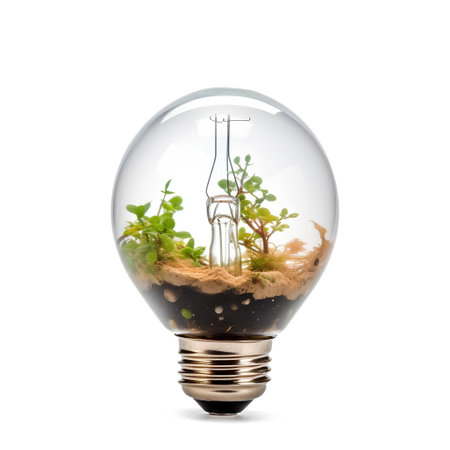 Plant inside light bulb isolated on white background. Environment concept.の素材