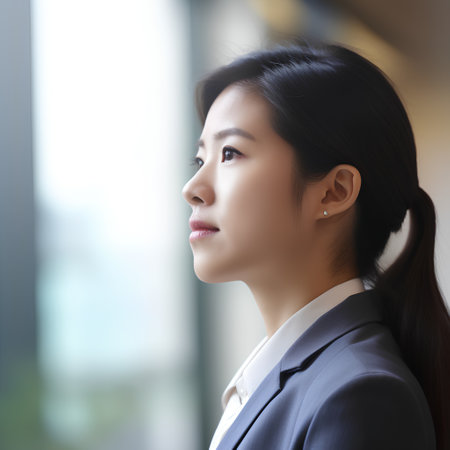 Portrait of young businesswoman looking away in office. asianの素材