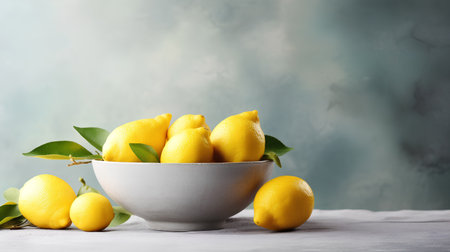 Lemons in a bowl on a light background. Selective focus.の素材