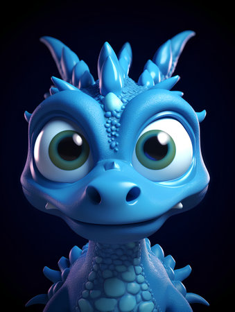 3d rendering of a cute fantasy dragon isolated on black background.の素材
