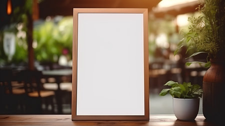 Blank menu on wooden table in coffee shop. 3d renderの素材
