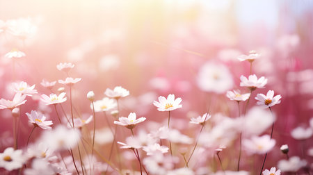 Beautiful spring landscape with white flowers. Soft focus. Nature background.の素材