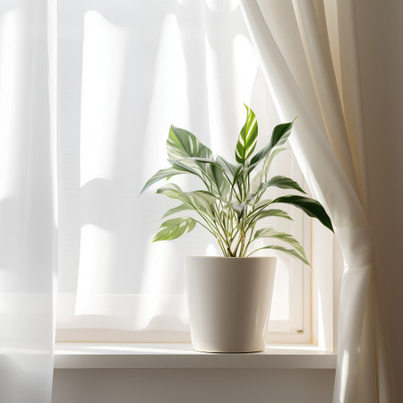 Houseplant in a pot on the windowsill. 3d renderingの素材