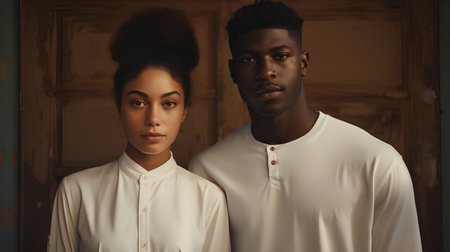 Portrait of african american man and woman in white shirtsの素材